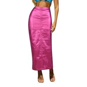 Pink Metallic Pencil Maxi Skirt